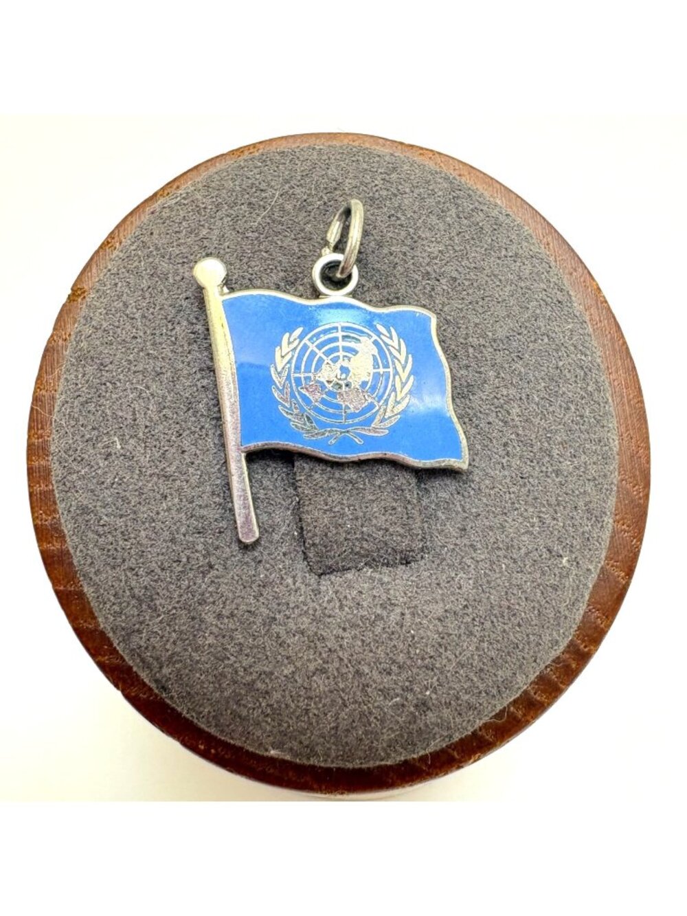 Enameled Sterling Silver 925 United Nations UN Emblem Flag Charm .75"L